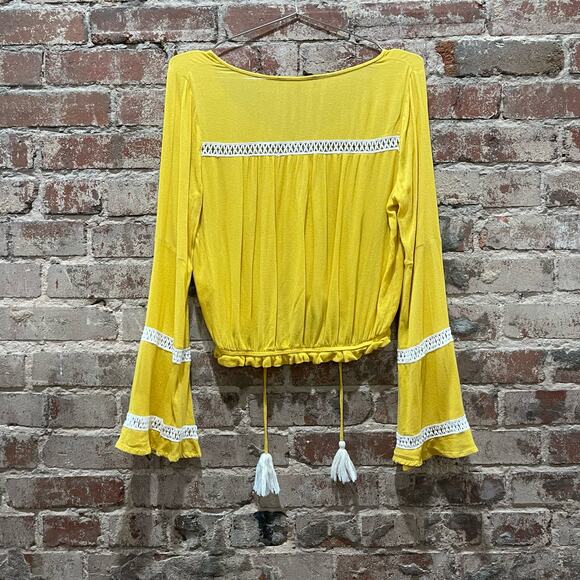 Lulus Embroidered‎ Crop Top Yellow Boho Blouse Size Small - Picture 7 of 9